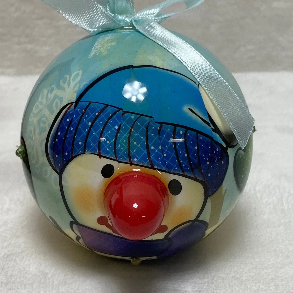 Twinkling Treasures Blinking Christmas Ornament Snowman Red Nose‎ Blue Hat Works